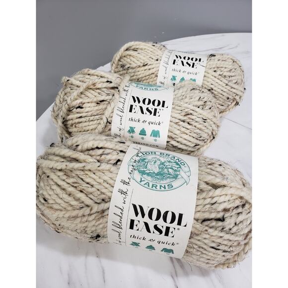 NEW LOT OF 3 Lion Brand Wool-Ease Thick & Quick Yarn‎ (123) Oatmeal - Picture 1 of 5